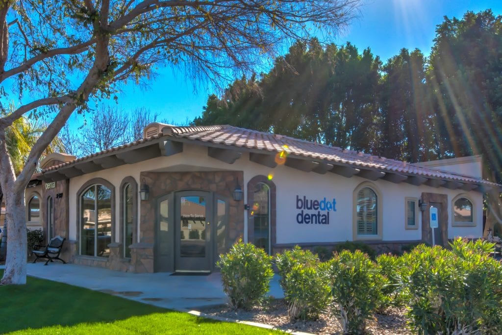 Exterior of BlueDot Dental office on a sunny day