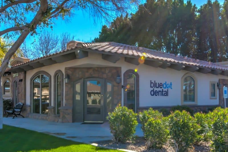 Exterior of Bluedot Dental office on a sunny day