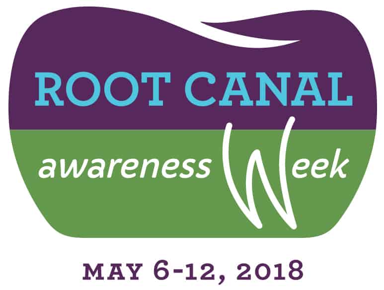 Purple, green, and blue logo from the American Association of Endodontists celebrating Root Canal Awareness Week