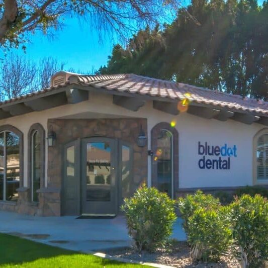 Exterior of Bluedot Dental office on a sunny day